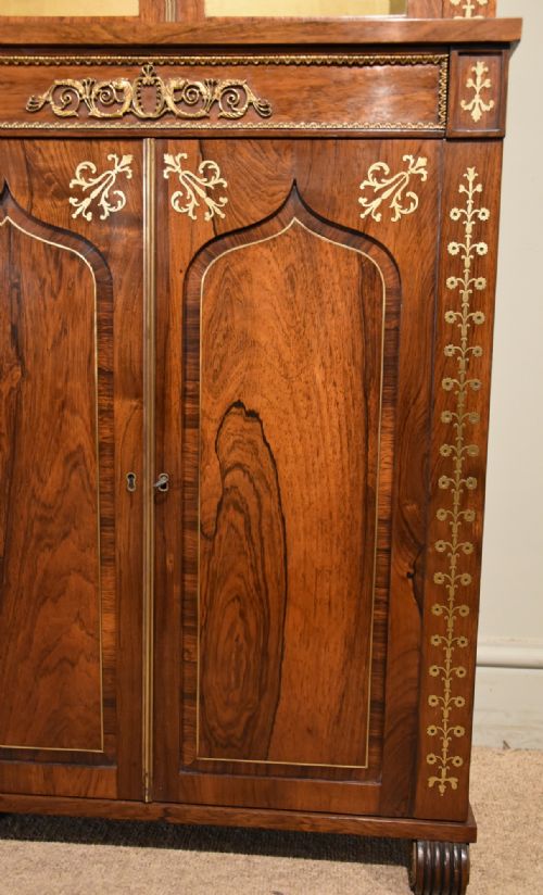 SMALL REGENCY ROSEWOOD BRASS INLAID CABINET BOOKCASE - ADDITIONAL PHOTO 9
