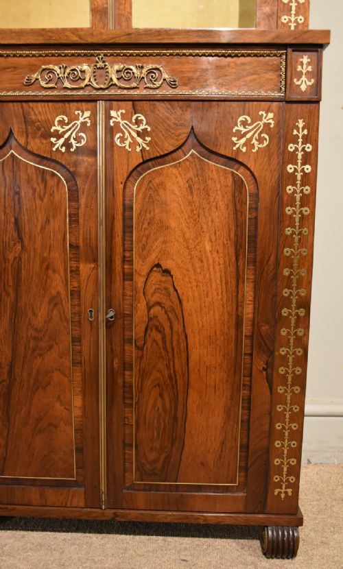 SMALL REGENCY ROSEWOOD BRASS INLAID CABINET BOOKCASE - ADDITIONAL PHOTO 10