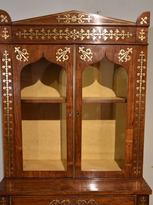 SMALL REGENCY ROSEWOOD BRASS INLAID CABINET BOOKCASE - ADDITIONAL PHOTO 11