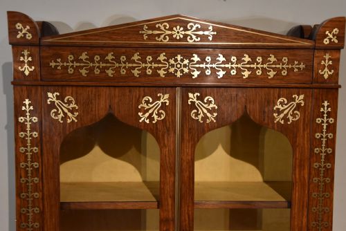 SMALL REGENCY ROSEWOOD BRASS INLAID CABINET BOOKCASE - ADDITIONAL PHOTO 12