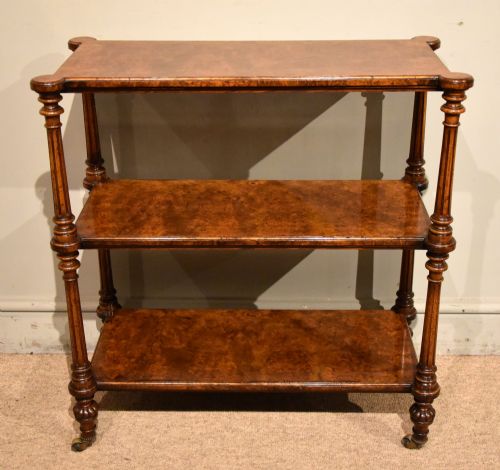 19TH CENTURY BURR WALNUT THREE TIER SIDE TABLE SHELVES - ADDITIONAL PHOTO 1