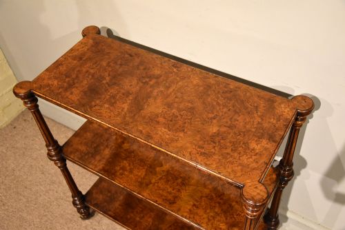 19TH CENTURY BURR WALNUT THREE TIER SIDE TABLE SHELVES - ADDITIONAL PHOTO 2