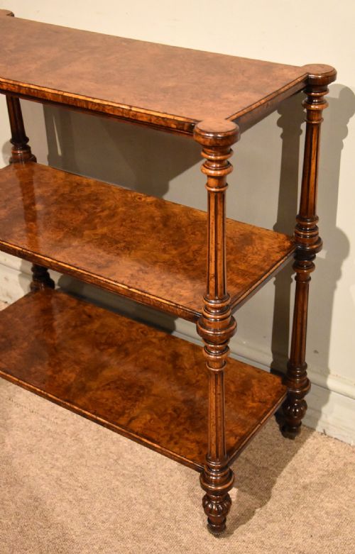 19TH CENTURY BURR WALNUT THREE TIER SIDE TABLE SHELVES - ADDITIONAL PHOTO 3
