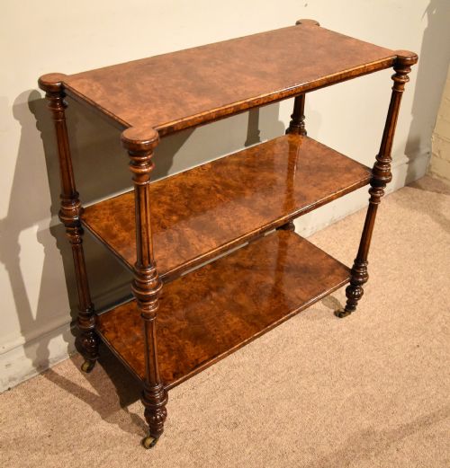 19TH CENTURY BURR WALNUT THREE TIER SIDE TABLE SHELVES - ADDITIONAL PHOTO 4
