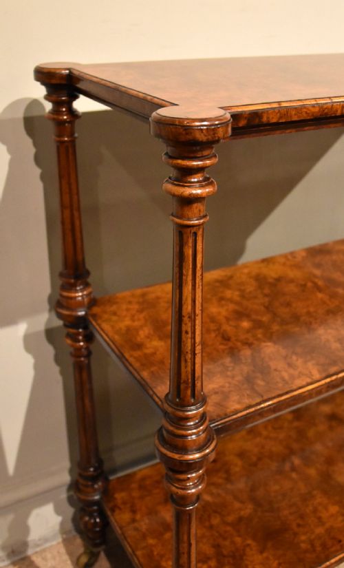 19TH CENTURY BURR WALNUT THREE TIER SIDE TABLE SHELVES - ADDITIONAL PHOTO 5