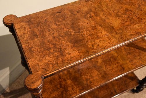 19TH CENTURY BURR WALNUT THREE TIER SIDE TABLE SHELVES - ADDITIONAL PHOTO 6