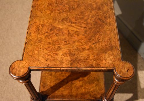 19TH CENTURY BURR WALNUT THREE TIER SIDE TABLE SHELVES - ADDITIONAL PHOTO 7