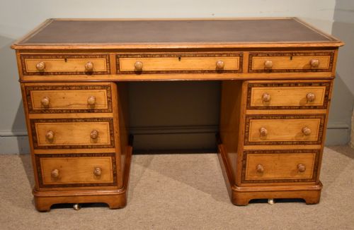 VICTORIAN PAINTED PINE PEDESTAL DESK - ADDITIONAL PHOTO 1
