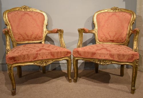 PAIR OF LATE FRENCH GILDED ARMCHAIRS - ADDITIONAL PHOTO 4