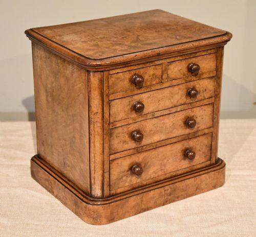 early victorian burr walnut miniature chest of drawers - CATEGORY: ANTIQUE CHEST OF DRAWERS - DATED VICTORIAN