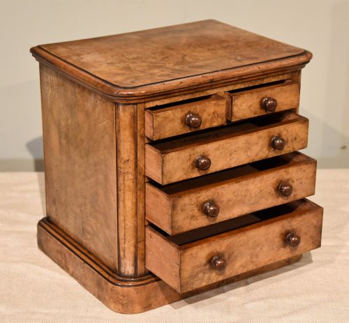 EARLY VICTORIAN BURR WALNUT MINIATURE CHEST OF DRAWERS - ADDITIONAL PHOTO 2