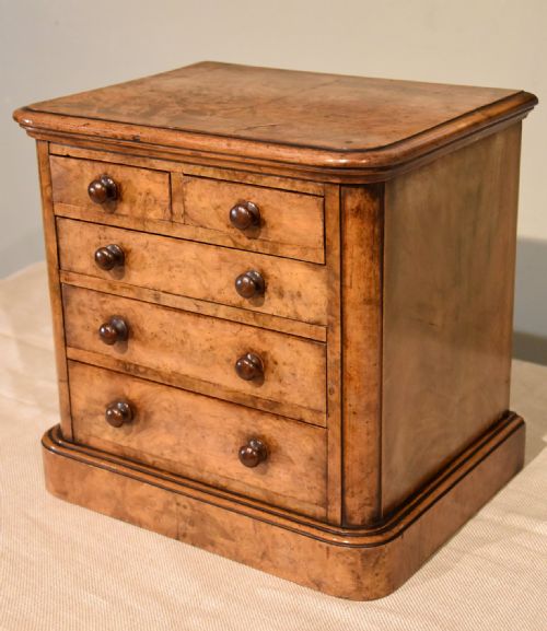 EARLY VICTORIAN BURR WALNUT MINIATURE CHEST OF DRAWERS - ADDITIONAL PHOTO 5