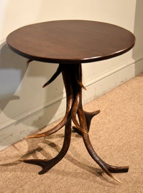 ANTLER TRIPOD TABLE WITH MAHOGANY TOP - ADDITIONAL PHOTO 1