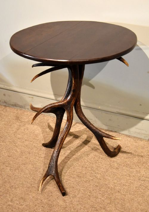 ANTLER TRIPOD TABLE WITH MAHOGANY TOP - ADDITIONAL PHOTO 3