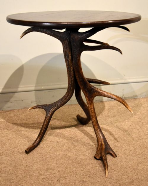 ANTLER TRIPOD TABLE WITH MAHOGANY TOP - ADDITIONAL PHOTO 5