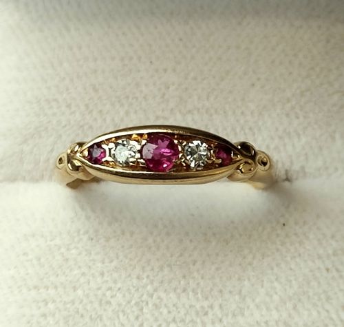 pretty victorian 18ct gold ruby diamond rubover ring size p usa 734 - CATEGORY: ANTIQUE JEWELLERY - DATED VICTORIAN