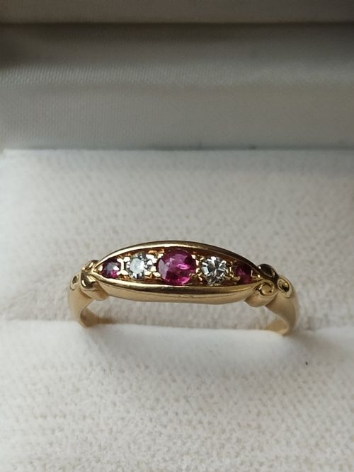 PRETTY VICTORIAN 18CT GOLD RUBY DIAMOND RUBOVER RING SIZE P USA 734 - ADDITIONAL PHOTO 3