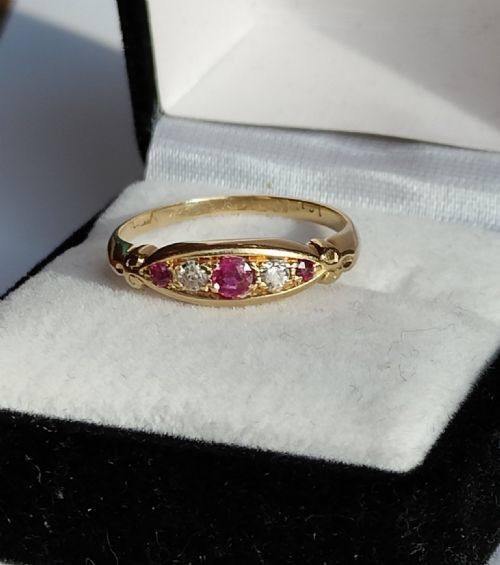 PRETTY VICTORIAN 18CT GOLD RUBY DIAMOND RUBOVER RING SIZE P USA 734 - ADDITIONAL PHOTO 5