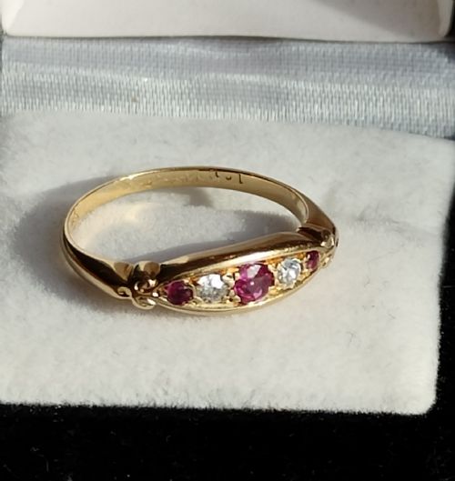 PRETTY VICTORIAN 18CT GOLD RUBY DIAMOND RUBOVER RING SIZE P USA 734 - ADDITIONAL PHOTO 6