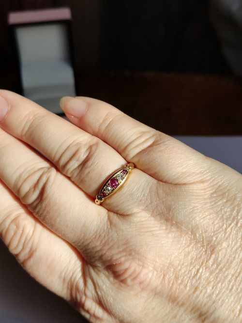 PRETTY VICTORIAN 18CT GOLD RUBY DIAMOND RUBOVER RING SIZE P USA 734 - ADDITIONAL PHOTO 8