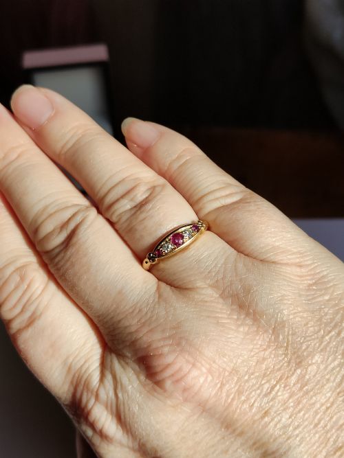 PRETTY VICTORIAN 18CT GOLD RUBY DIAMOND RUBOVER RING SIZE P USA 734 - ADDITIONAL PHOTO 10