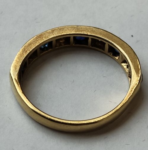 VINTAGE 50S 18CT GOLD SAPPHIRE DIAMOND HALF ETERNITY RING SIZE N - ADDITIONAL PHOTO 5
