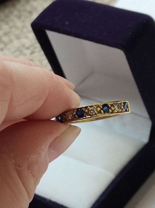 VINTAGE 50S 18CT GOLD SAPPHIRE DIAMOND HALF ETERNITY RING SIZE N - ADDITIONAL PHOTO 10