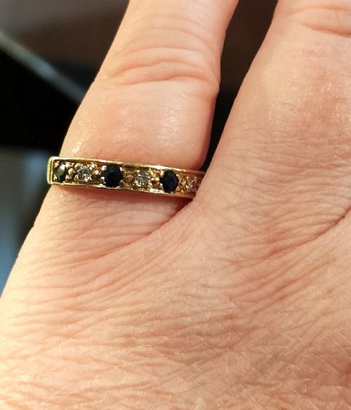 VINTAGE 50S 18CT GOLD SAPPHIRE DIAMOND HALF ETERNITY RING SIZE N - ADDITIONAL PHOTO 11