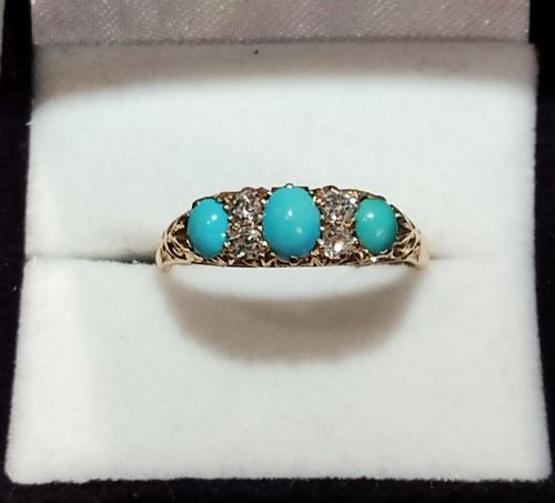 EDWARDIAN SLEEPING BEAUTY 18CT GOLD TURQUOISE DIAMOND RING SIZE P5 USA 8 - ADDITIONAL PHOTO 1