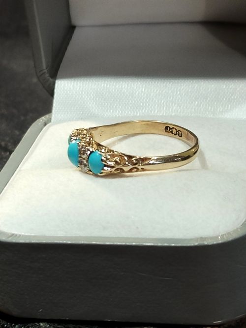 EDWARDIAN SLEEPING BEAUTY 18CT GOLD TURQUOISE DIAMOND RING SIZE P5 USA 8 - ADDITIONAL PHOTO 8