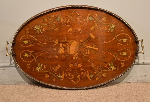 19th century mahogany decorated tray - CATEGORY: ANTIQUE MISCELLANEOUS - DATED 19TH CENTURY