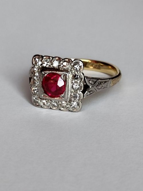 ART DECO 18CT GOLD PLATINUM DIAMOND RUBY RING SIZE L - ADDITIONAL PHOTO 4