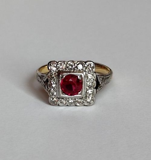 ART DECO 18CT GOLD PLATINUM DIAMOND RUBY RING SIZE L - ADDITIONAL PHOTO 5