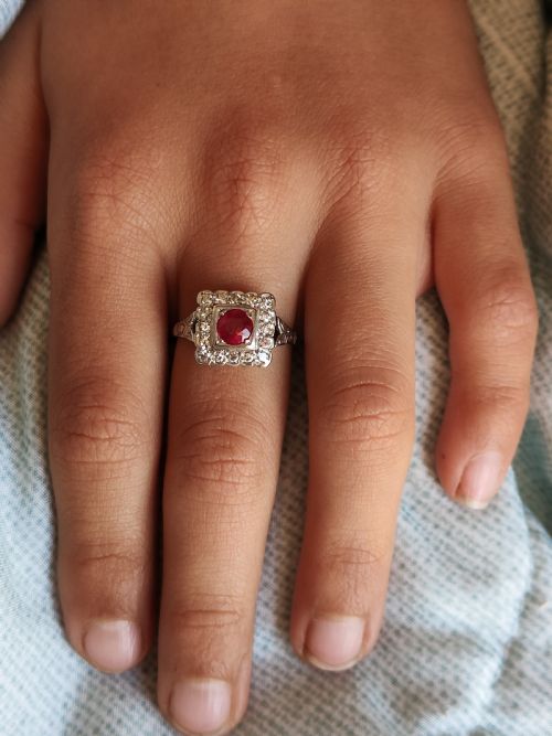 ART DECO 18CT GOLD PLATINUM DIAMOND RUBY RING SIZE L - ADDITIONAL PHOTO 2
