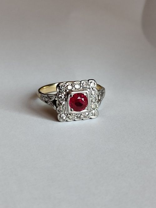 ART DECO 18CT GOLD PLATINUM DIAMOND RUBY RING SIZE L - ADDITIONAL PHOTO 9