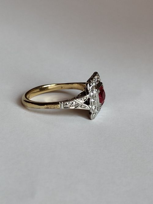ART DECO 18CT GOLD PLATINUM DIAMOND RUBY RING SIZE L - ADDITIONAL PHOTO 10