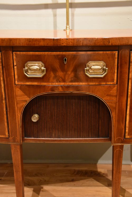 GEORGE III SMALL MAHOGANY AND SATINWOOD BOWFRONT SIDEBOARD - ADDITIONAL PHOTO 7
