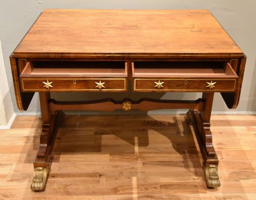 GILLOW LANCASTER REGENCY ROSEWOOD BRASS INLAID SOFA TABLE - ADDITIONAL PHOTO 5