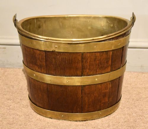 19th century oak brass oyster bucket - CATEGORY: ANTIQUE MISCELLANEOUS - DATED 19TH CENTURY