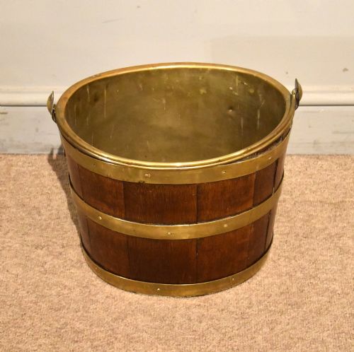 19TH CENTURY OAK BRASS OYSTER BUCKET - ADDITIONAL PHOTO 1