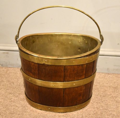 19TH CENTURY OAK BRASS OYSTER BUCKET - ADDITIONAL PHOTO 2
