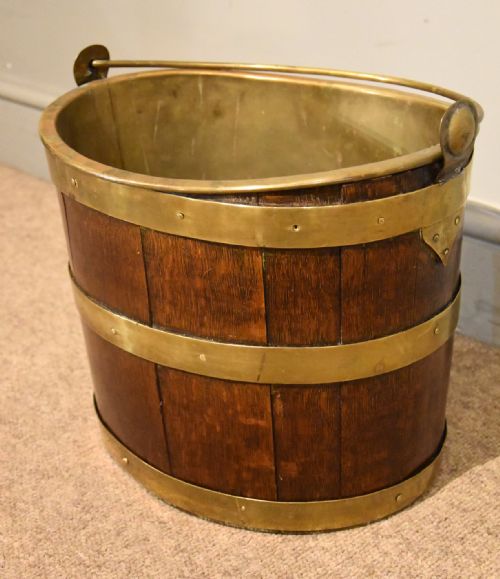 19TH CENTURY OAK BRASS OYSTER BUCKET - ADDITIONAL PHOTO 3