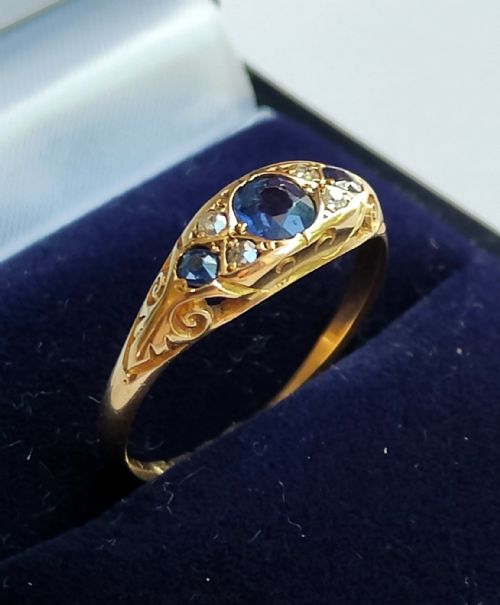 EDWARDIAN 18CT GOLD SAPPHIRE DIAMOND BOAT RING - ADDITIONAL PHOTO 2