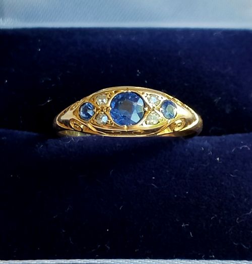EDWARDIAN 18CT GOLD SAPPHIRE DIAMOND BOAT RING - ADDITIONAL PHOTO 4