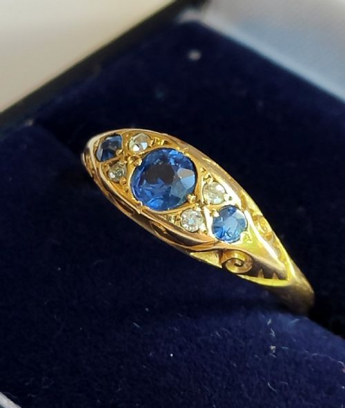 EDWARDIAN 18CT GOLD SAPPHIRE DIAMOND BOAT RING - ADDITIONAL PHOTO 5