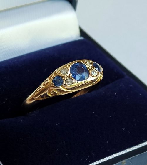 EDWARDIAN 18CT GOLD SAPPHIRE DIAMOND BOAT RING - ADDITIONAL PHOTO 6