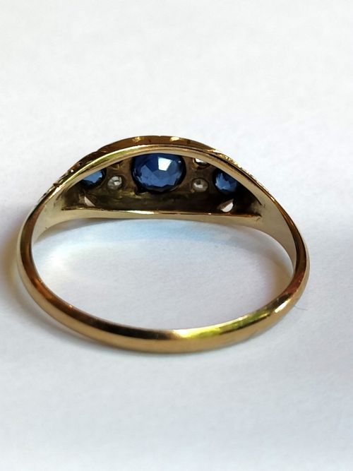 EDWARDIAN 18CT GOLD SAPPHIRE DIAMOND BOAT RING - ADDITIONAL PHOTO 7