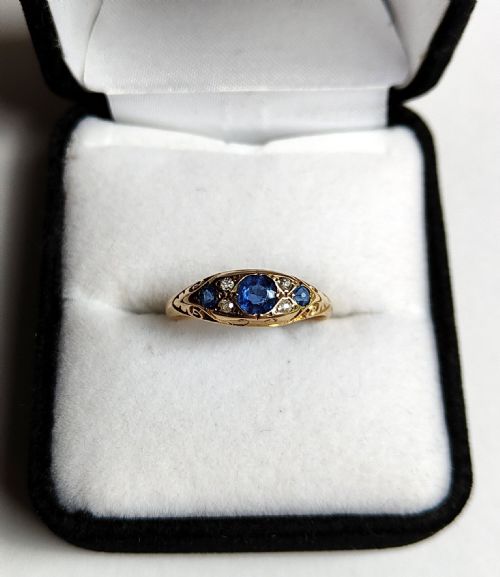 EDWARDIAN 18CT GOLD SAPPHIRE DIAMOND BOAT RING - ADDITIONAL PHOTO 9