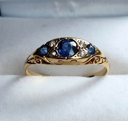 EDWARDIAN 18CT GOLD SAPPHIRE DIAMOND BOAT RING - ADDITIONAL PHOTO 10