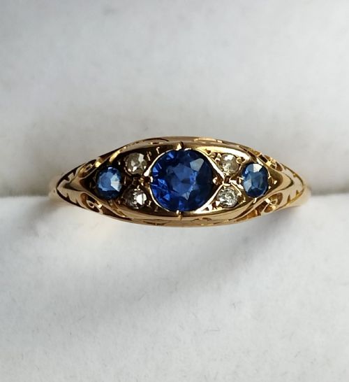 EDWARDIAN 18CT GOLD SAPPHIRE DIAMOND BOAT RING - ADDITIONAL PHOTO 11